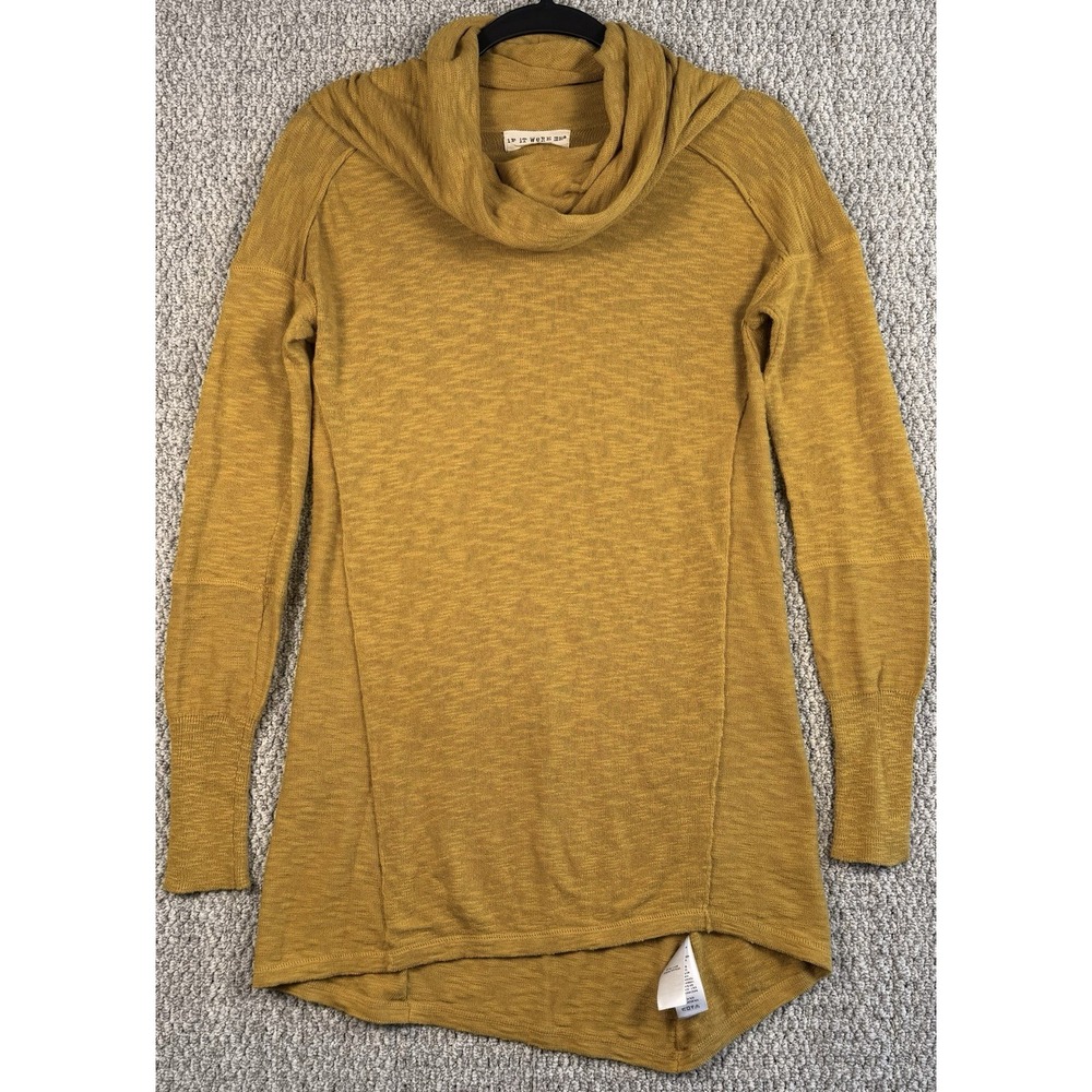 Boho Cowl Neck Tunic Sweater Mustard Draped Cozy Slouchy Stretch Top